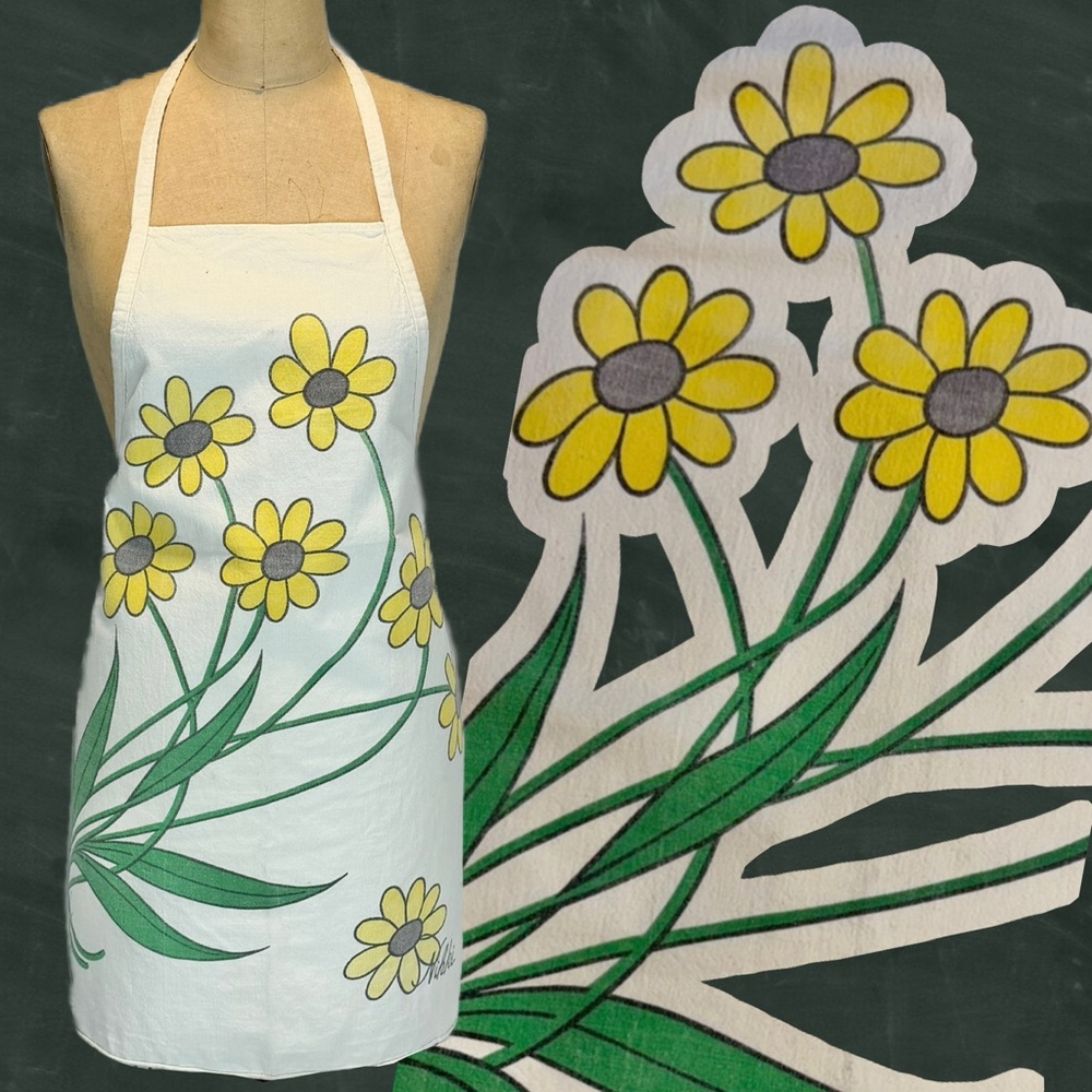 VINTAGE daisy sunflower full apron kitchen‎ chore art studio smock floral flower